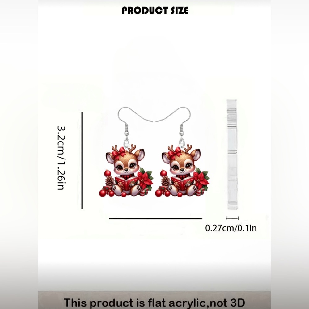 Reindeer Reading A Book Earrings with Red Accents - Picture 6 of 7